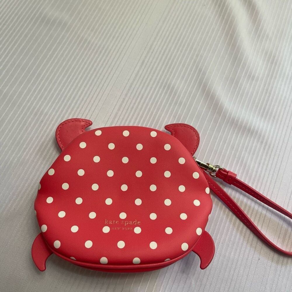 Kate Spade Shelly Wristlet Purse Red Polka Dot Crab Coin Bag Nautical Sea - Picture 3 of 7